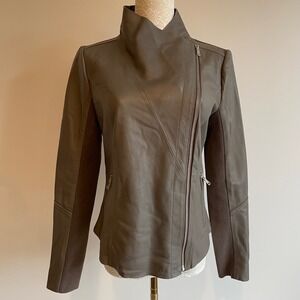 Trouve Asymmetrical Zip Moto‎ Leather Jacket Taupe Knit Panels Size S Edgy